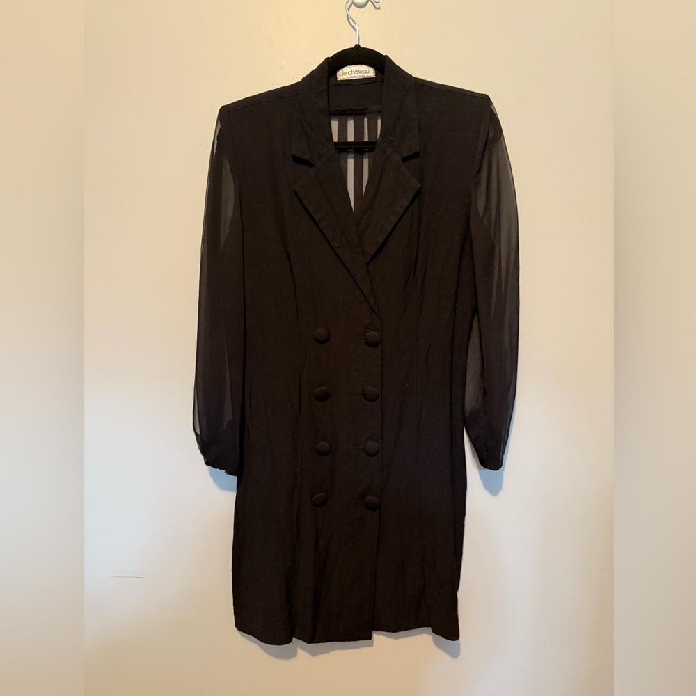 Le Château Black Blazer Dress with Sheer Sleeves
